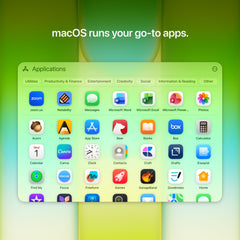 macOS software interface displaying various productivity apps on the 13-inch MacBook Neo Blush at Tradeline.