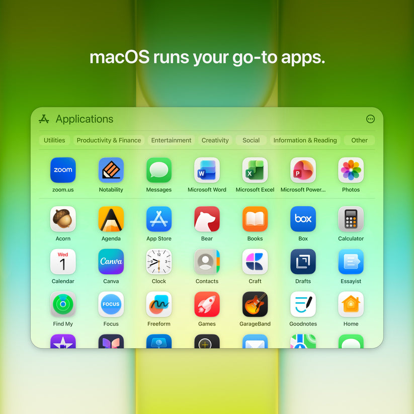 macOS interface displaying built-in desktop apps on the 13-inch MacBook Neo 512GB Citrus at Tradeline.