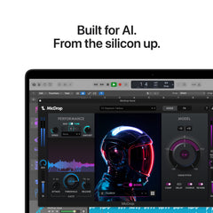 Promotional visual showing the 14-inch MacBook Pro M5 1TB Space Black built for AI at Tradeline.