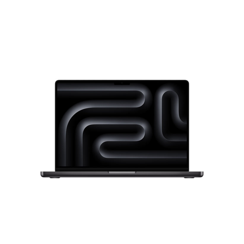 Open front display perspective of the 14-inch MacBook Pro M5 10-core CPU 1TB Space Black at Tradeline.