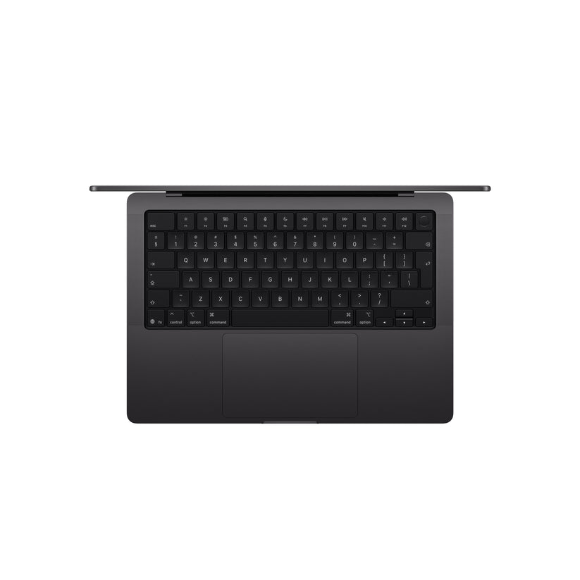 Top-down view of the backlit Magic Keyboard on the 14-inch MacBook Pro M5 1TB Space Black at Tradeline.