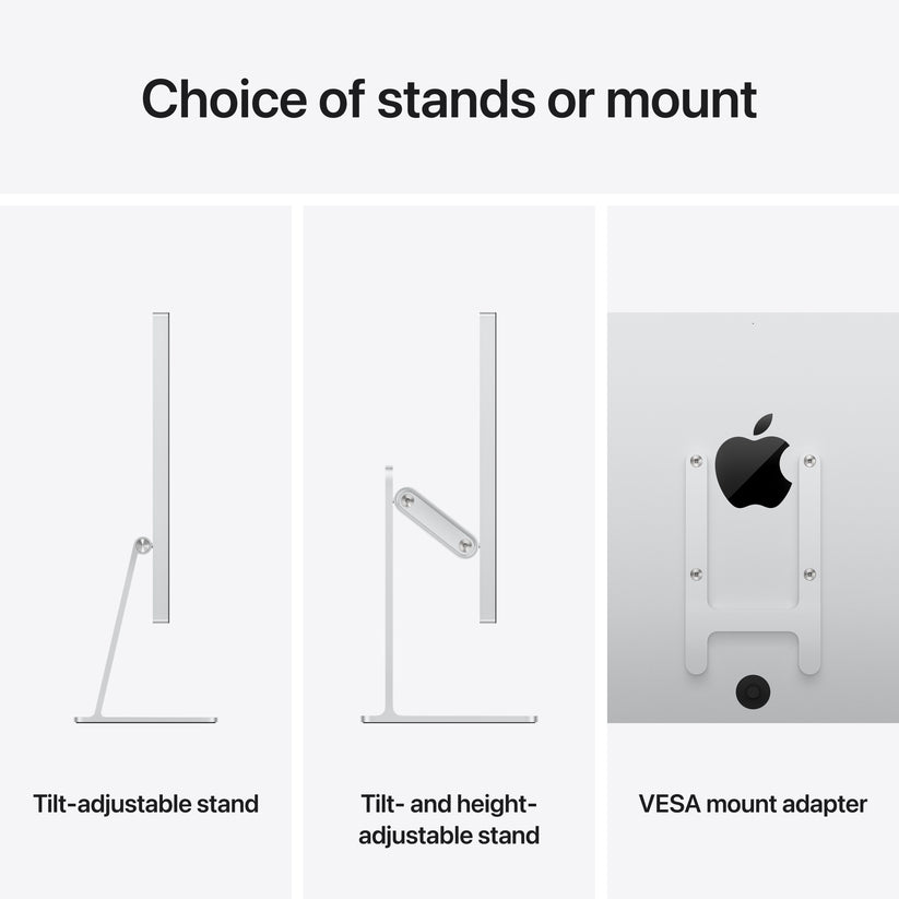 Side view detail highlighting the smooth movement of the Tilt-adjustable stand on the Apple Studio Display at Tradeline.