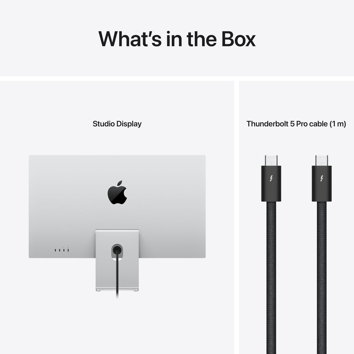 Package contents featuring the Apple Studio Display Standard glass and Thunderbolt 5 Pro cable from Tradeline.
