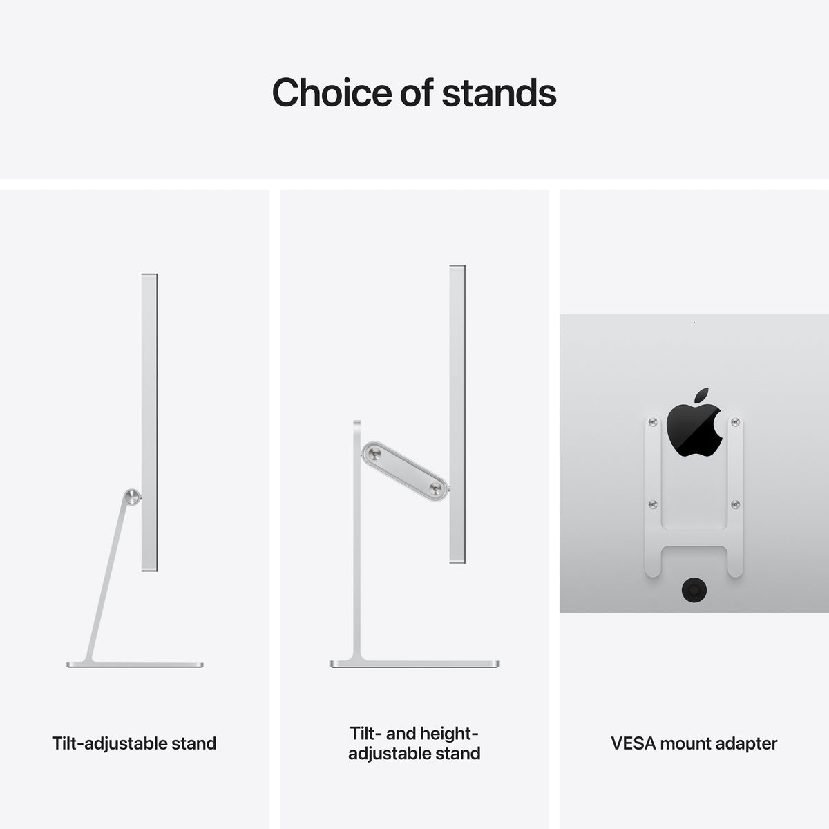 Apple Studio Display Standard glass shown with its ergonomic Tilt-adjustable stand and mounting profile at Tradeline.