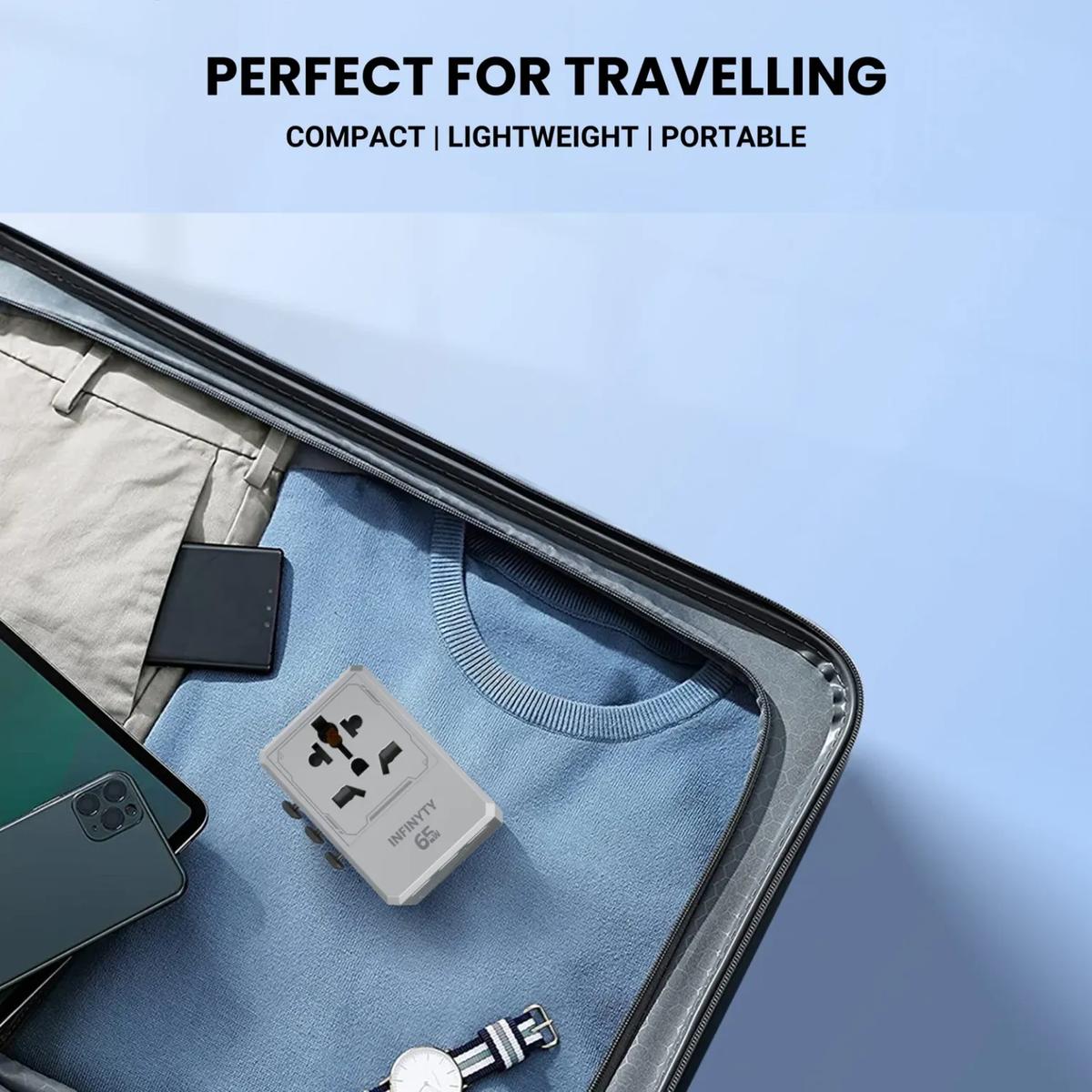 infyty ATLAS-65 Universal Travel Adapter Power Delivery 65W - Silver