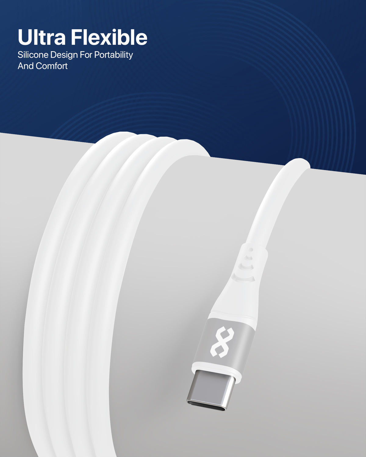 infyty DUO FLEX-I Silicone USB-C to USB-C Charging Cable 100W (1M) - White
