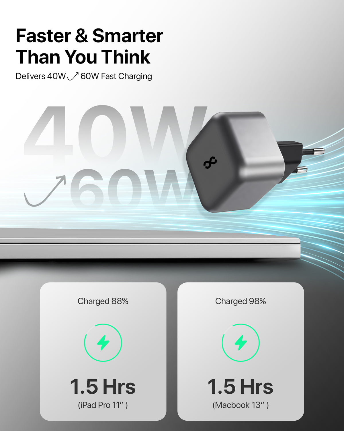 infyty Dynamo 40W Wall Charger with 60W Max - Grey