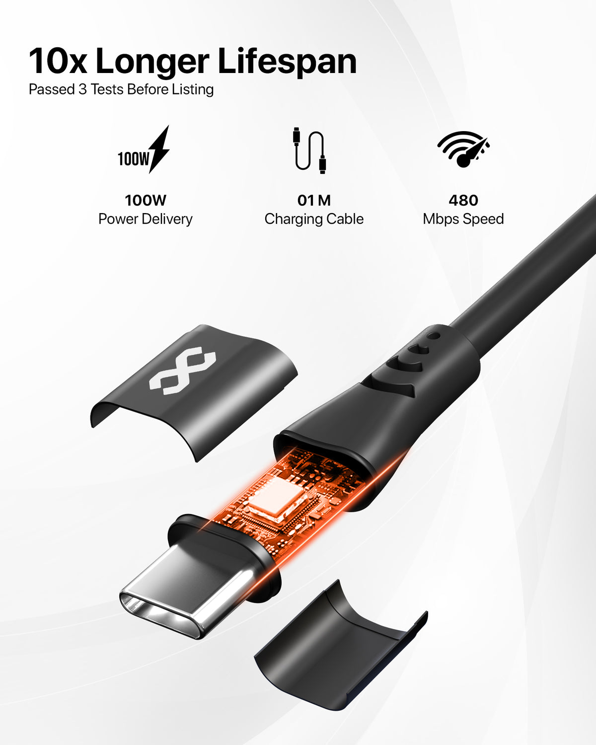 infyty FlLEXERA Silicone USB-C to Lightning Charging Cable 60W (1M) - Black