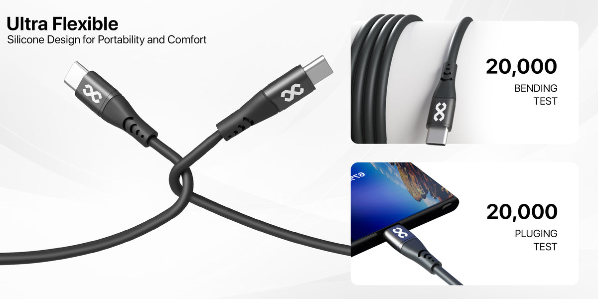 infyty FlLEXERA Silicone USB-C to Lightning Charging Cable 60W (1M) - Black