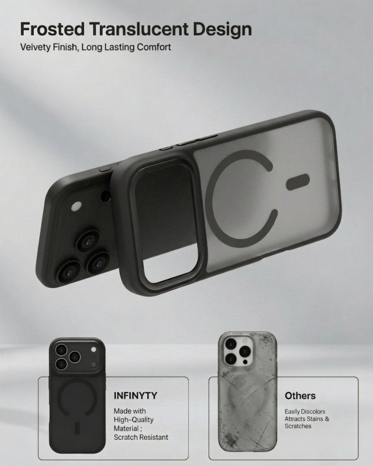 infyty MODO Frosted Soft Touch Case with Metallic Accents for iPhone 18 Pro Max - Black