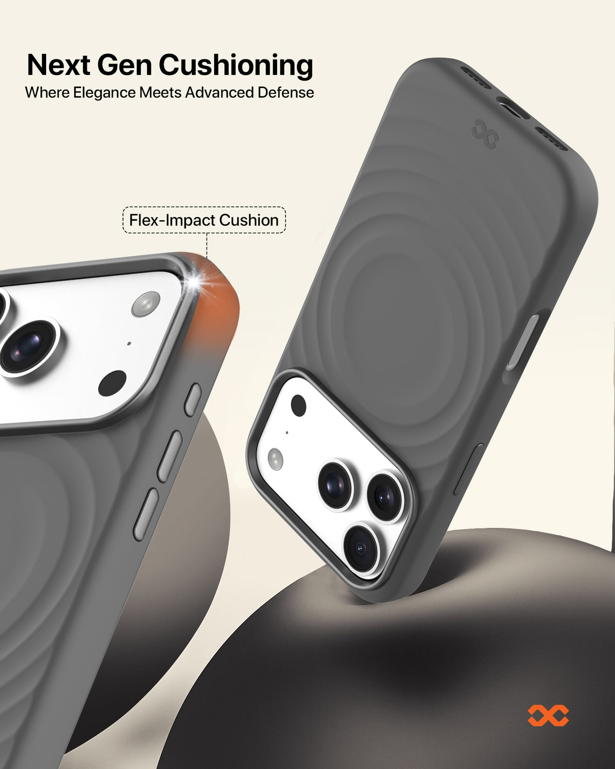 infyty QUIVERX Soft Silicone Ripple Case with Metallic Accents for iPhone 18 Pro Max - Dark Grey