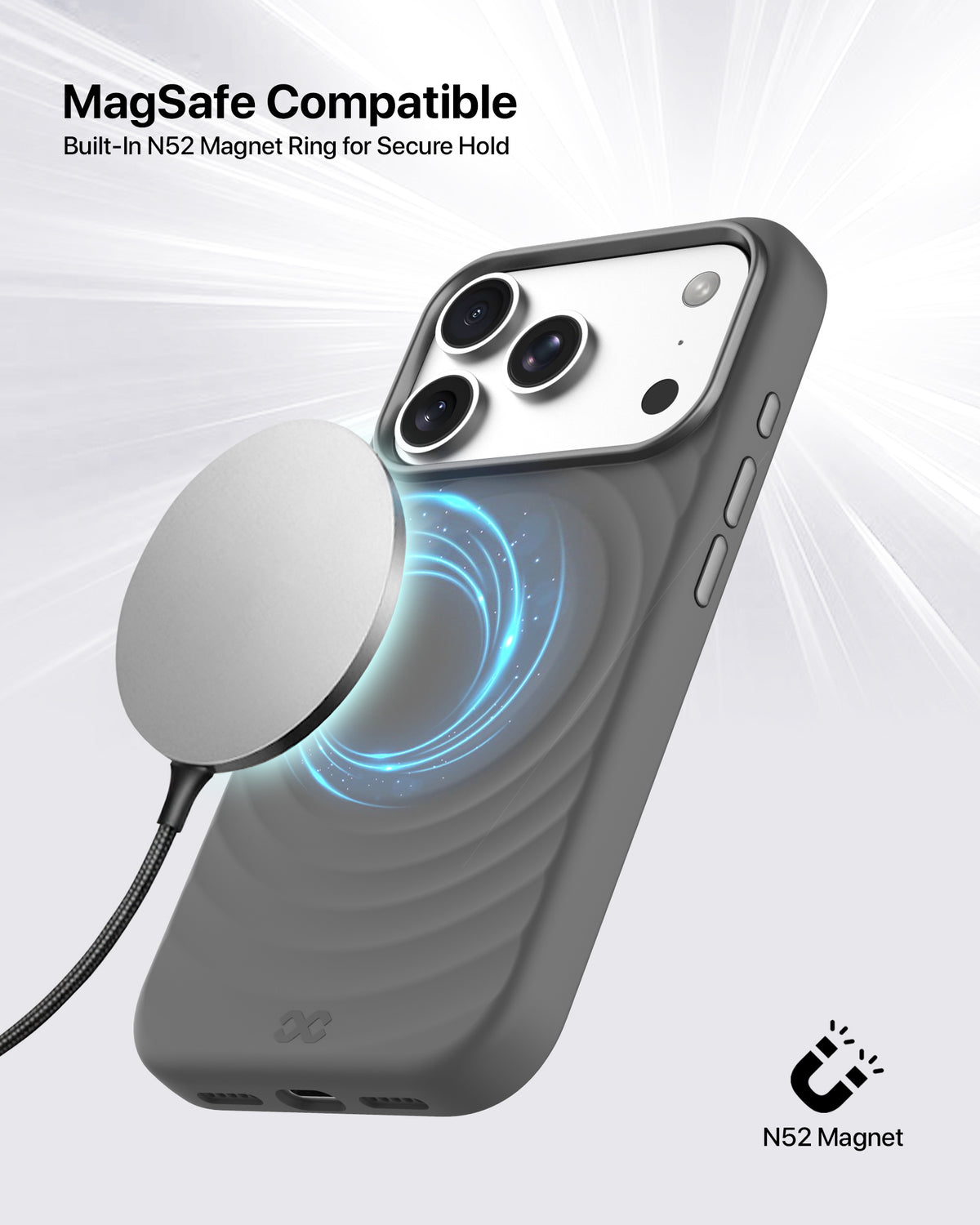 infyty QUIVERX Soft Silicone Ripple Case with Metallic Accents for iPhone 18 Pro Max - Dark Grey