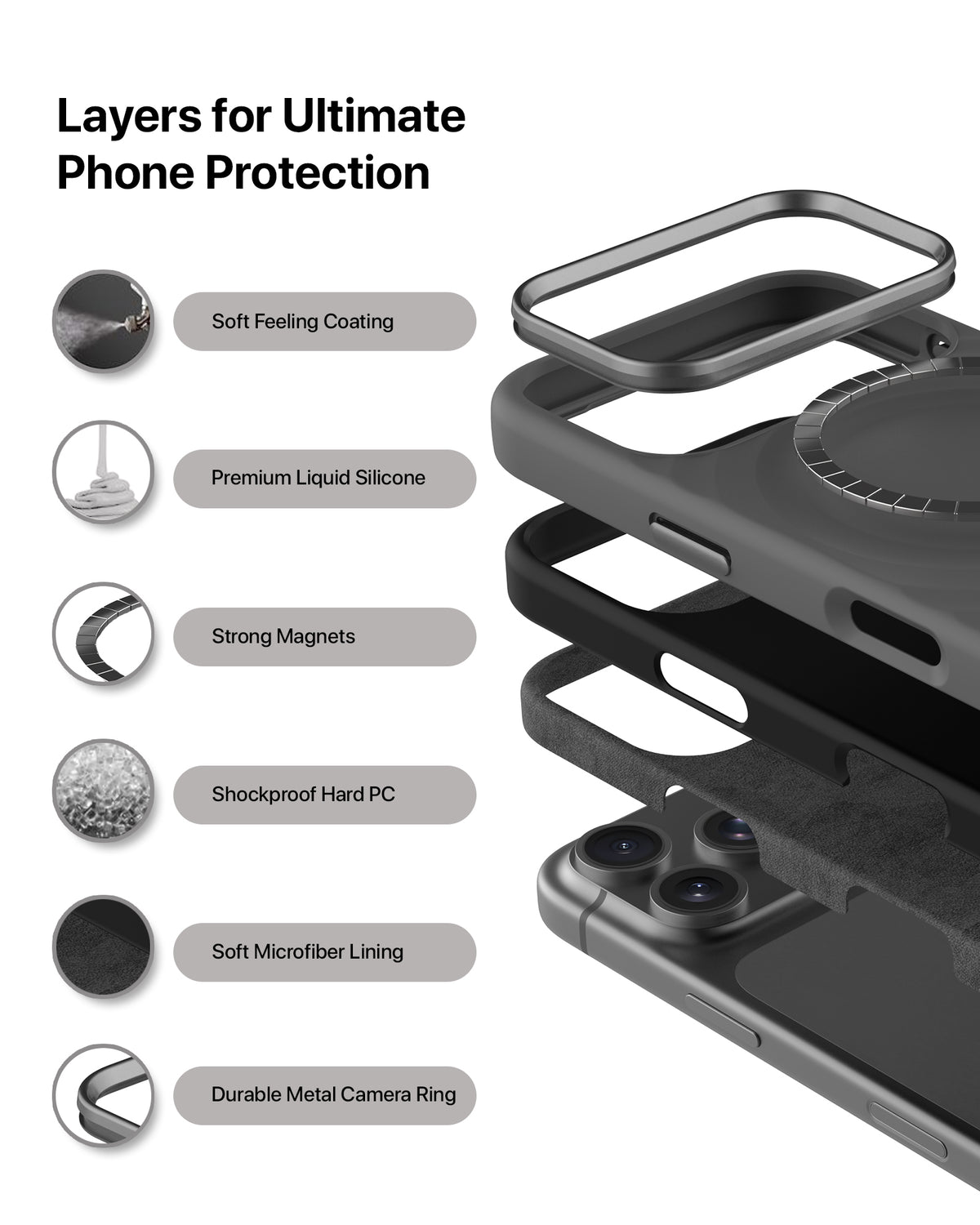 infyty QUIVERX Soft Silicone Ripple Case with Metallic Accents for iPhone 18 Pro Max - Dark Grey