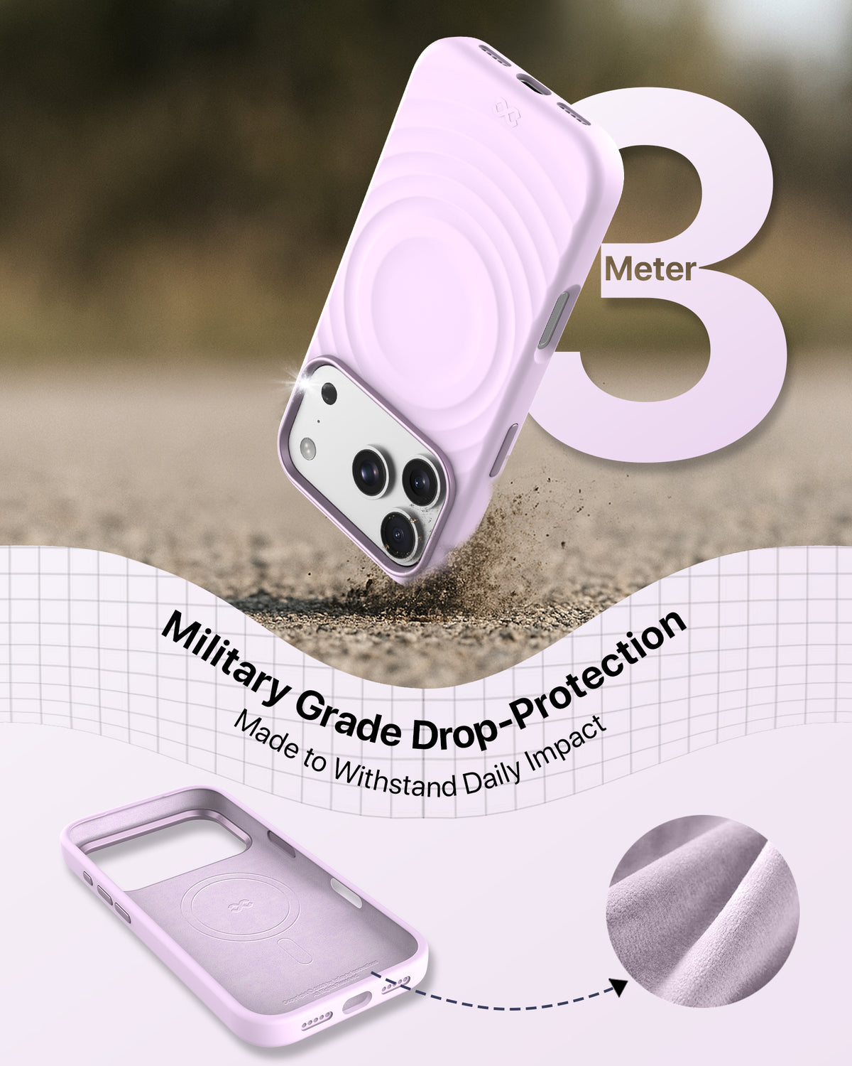 infyty QUIVERX Soft Silicone Ripple Case with Metallic Accents for iPhone 18 Pro Max - Lavender