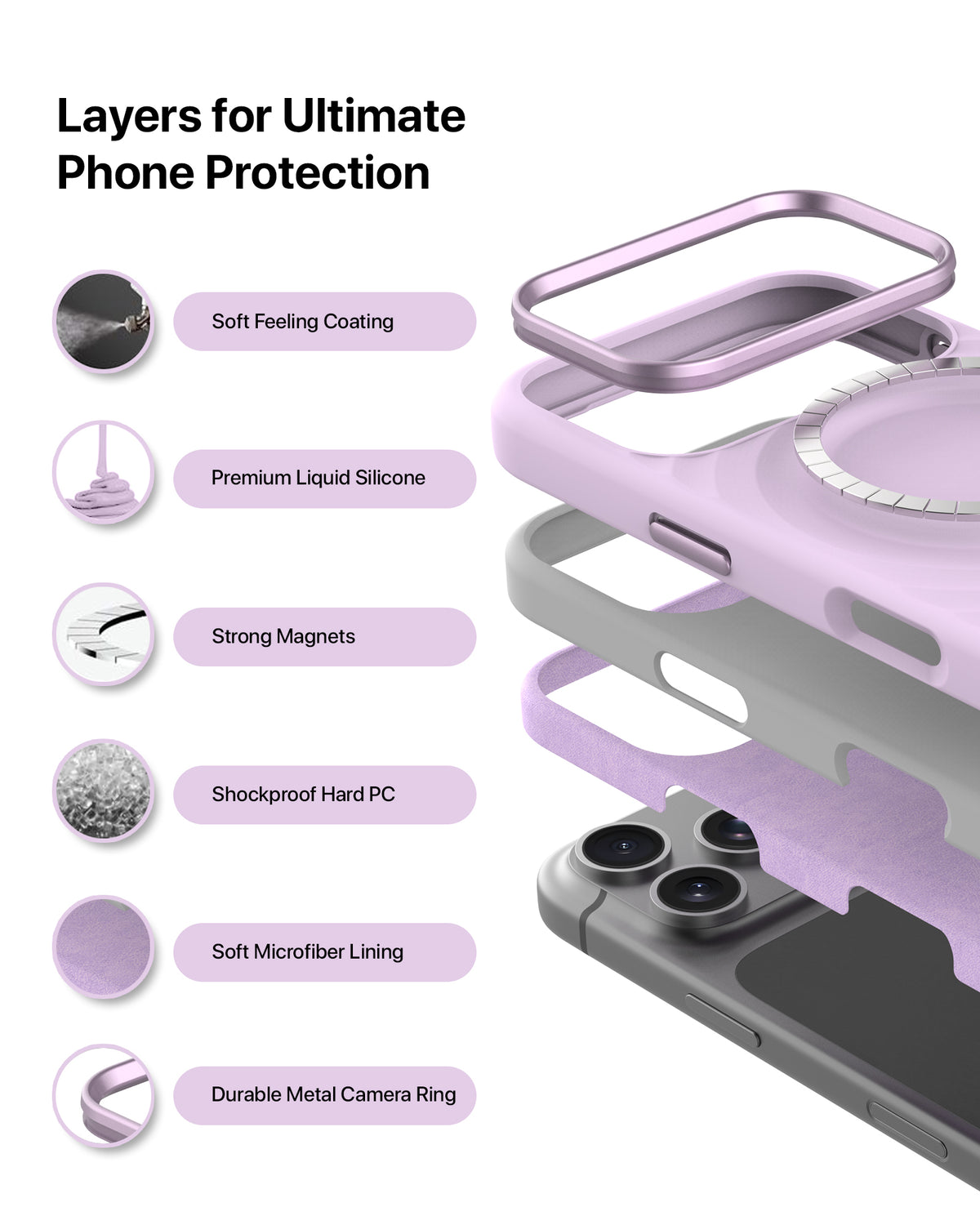 infyty QUIVERX Soft Silicone Ripple Case with Metallic Accents for iPhone 18 Pro Max - Lavender