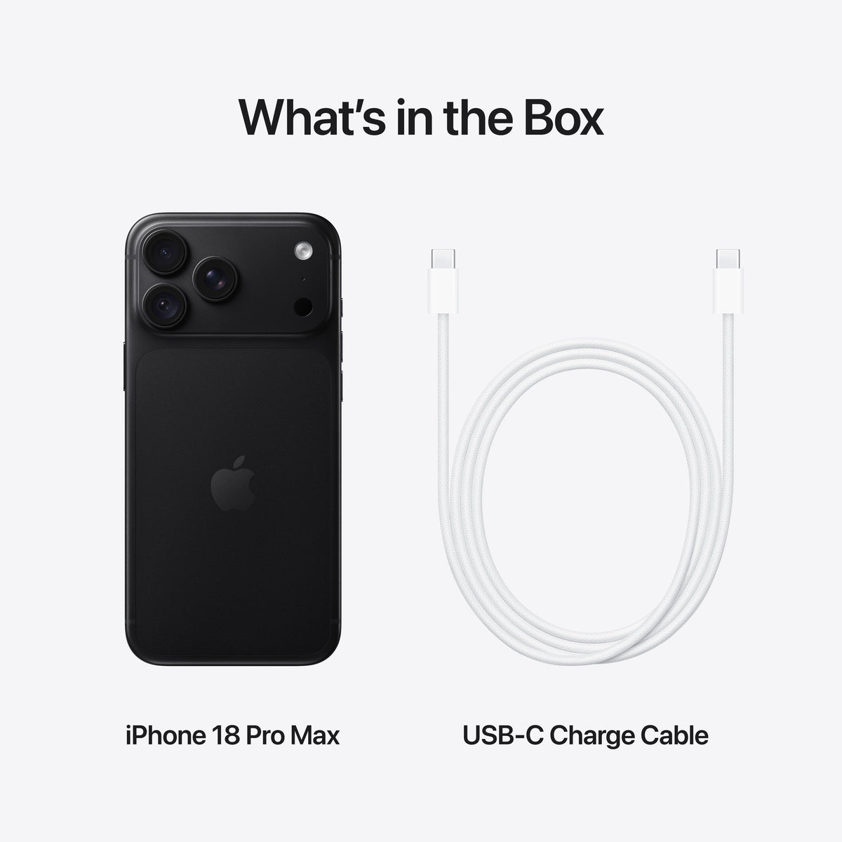 In-box content showing the cable and accessories for the iPhone 18 Pro Max 256GB Black at Tradeline.