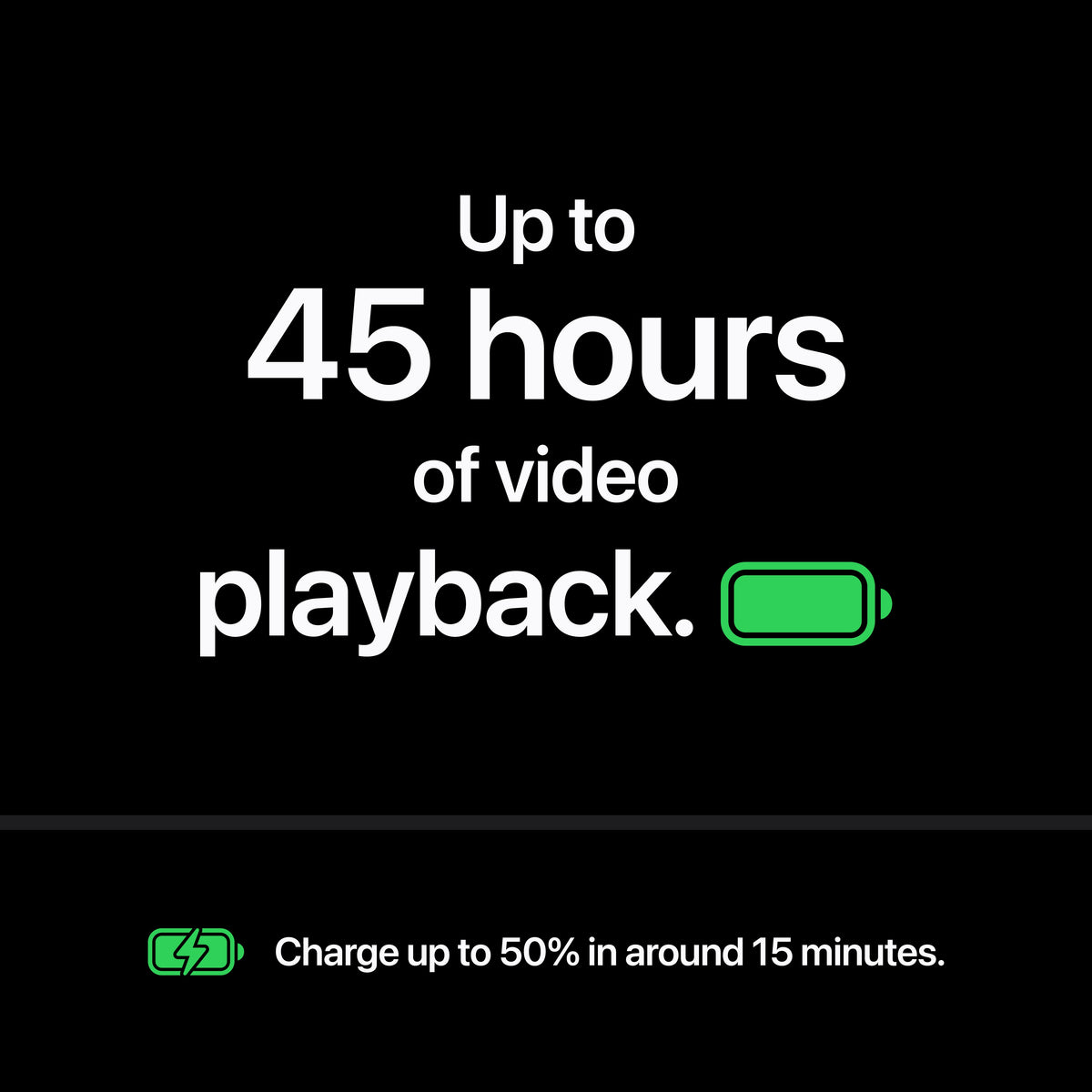 Up to 45 hours of video playback battery highlighted on the iPhone 18 Pro Max 512GB Black.