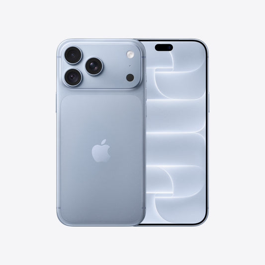 Front and back view display of the iPhone 18 Pro Max 512GB Glacier available at Tradeline.