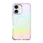Rear view showcasing the multi-color shifting properties of the Laut AERO HOLO case for iPhone 17 in Holo Pearl at Tradeline.