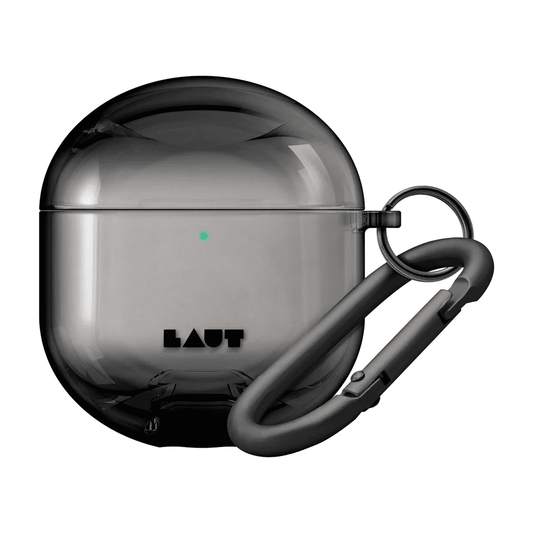 Closed perspective of the sleek, impact-resistant LAUT AERO PROTECT case for AirPods 4 in Black at Tradeline.
