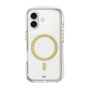 Rear view showcasing the premium golden glitter texture of the Laut AERO SPARKLE case for iPhone 16 in Crystal Gold from Tradeline.
