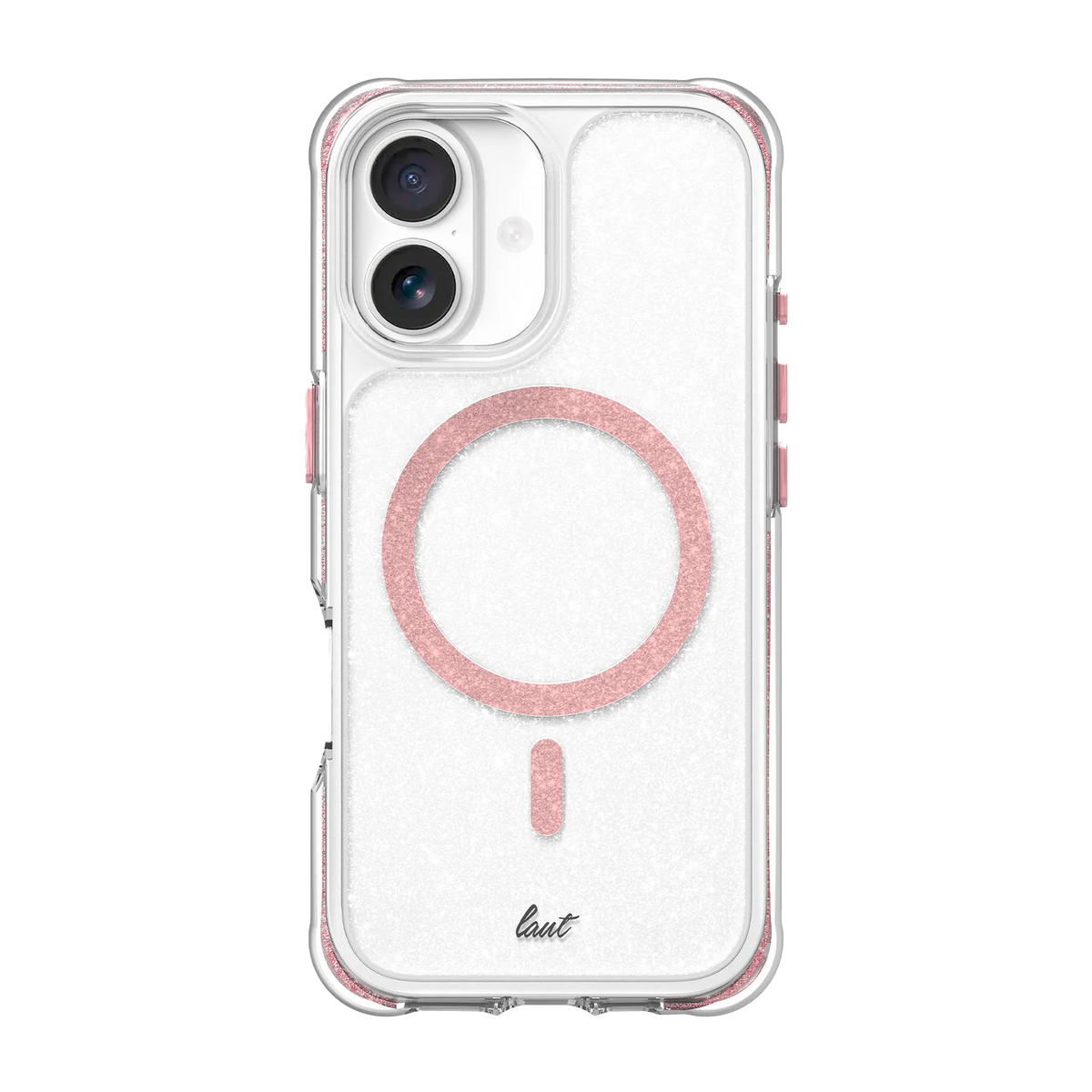Rear view of the stylish Laut AERO SPARKLE everyday protection case for iPhone 17 in Crystal Pink from Tradeline.