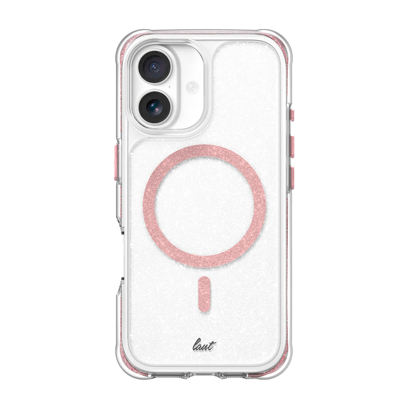 Rear view of the stylish Laut AERO SPARKLE everyday protection case for iPhone 17 in Crystal Pink from Tradeline.