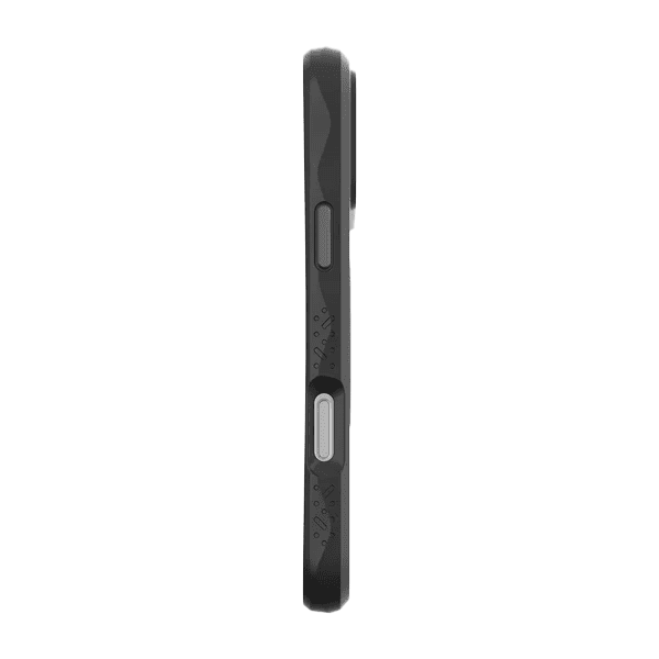 side view displaying the tactical matte finish of the Laut CARBON MATTER protective case for iPhone 17 in Midnight at Tradeline.