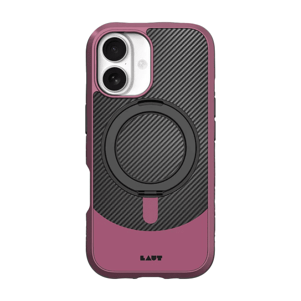 Rear view of the sleek Laut CARBON MATTER armor case for iPhone 17 in Wine Red colorway available at Tradeline.