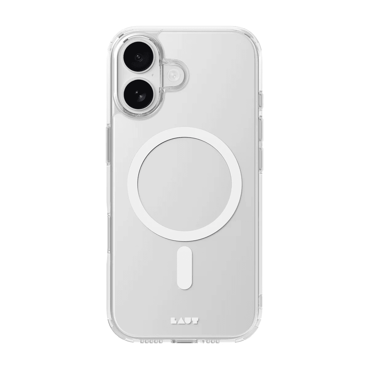 Rear view of the fully transparent Laut CRYSTAL FLURO protective bumper case for iPhone 17 in Clear finish available at Tradeline.