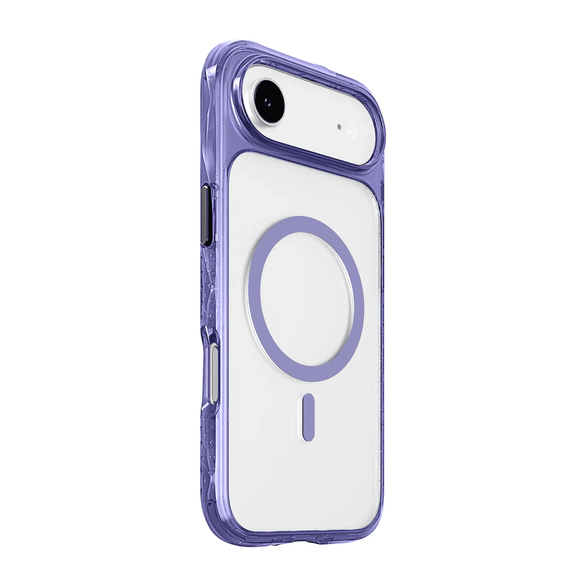 Side profile view highlighting the reinforced bumper edges of the Laut CRYSTAL MATTER X iPhone Air Purple Crystal case from Tradeline Egypt.