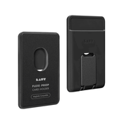 Front and back view of the sleek LAUT FLEXI PROP MagSafe compatible wallet card holder in Black available at Tradeline.