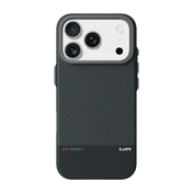 Rear view of the heavy-duty Laut KEV PROTECT Dupont Aramid Fiber case for iPhone 17 Pro Max in Black colorway available at Tradeline.