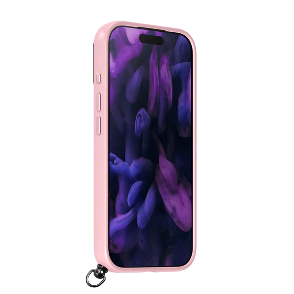 Front side profile highlighting the form-fitting aesthetic of the Laut KEYKO POP protective case for iPhone 17 Pro Rosy Wave from Tradeline.