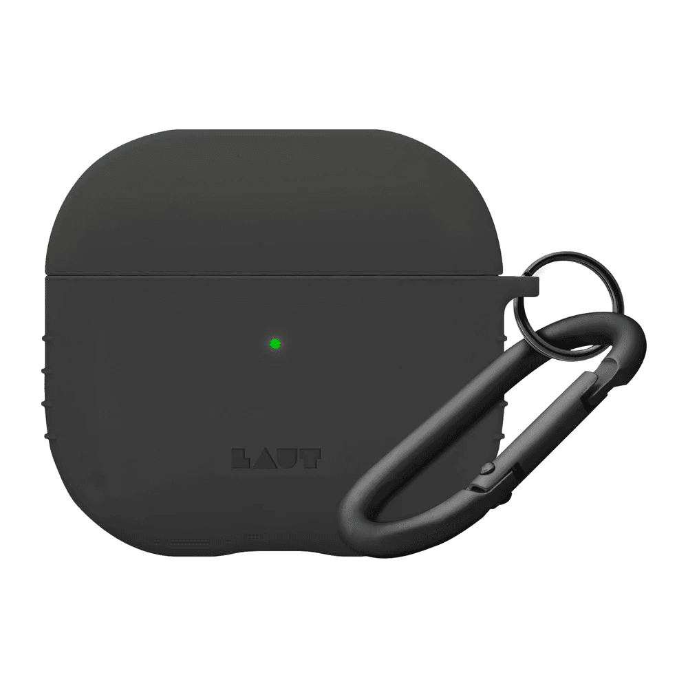 Closed view highlighting the everyday scratch and drop protection of the LAUT POD AirPods 4 Charcoal case from Tradeline Egypt.