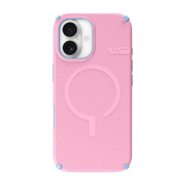 Rear view of the elegant Laut SHIELD FLUX modern protective case for iPhone 17 in Soft Blossom available at Tradeline.