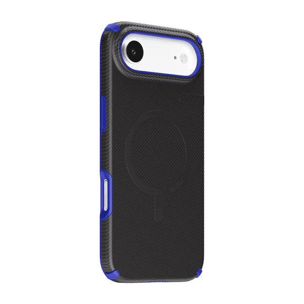 Back side profile view highlighting the integrated magnetic ring on the Laut SHIELD FLUX iPhone Air Midnight Blue cover from Tradeline Egypt.