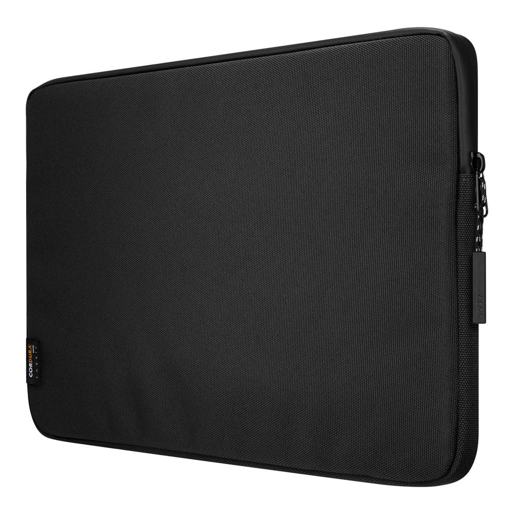 Side profile perspective showing the lightweight thickness layout of the LAUT URBAN protective sleeve for 16-inch laptop Black at Tradeline.