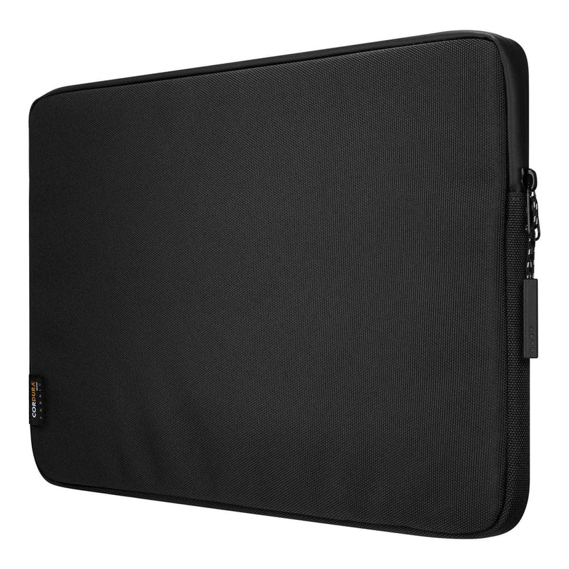 Side profile perspective showing the lightweight thickness layout of the LAUT URBAN protective sleeve for 16-inch laptop Black at Tradeline.