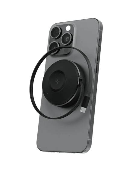 ENERGEA MagDuo Arc Ultra Compact 2-in-1 Wireless Charger with Built in USB C-Cable - GUN